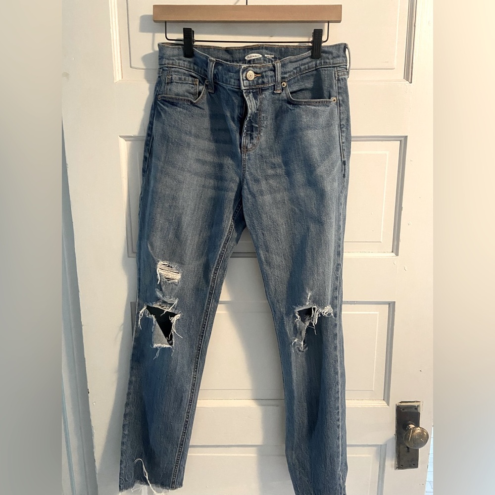Old Navy Blue Boyfriend Jeans Distressed Style Midrise
